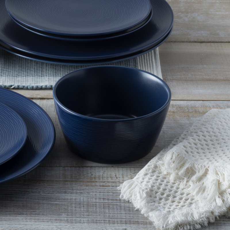 Navy Textured Glass Cereal Bowls, Set of 4