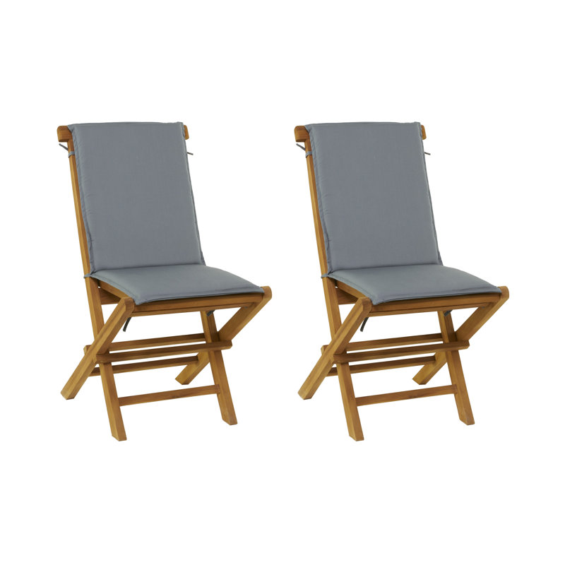 Teak Wood Outdoor Folding Dining Chair with Gray Cushions