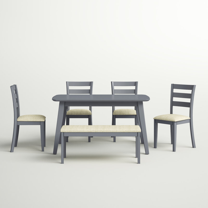 Gray Transitional Rectangular Dining Table Set with 4 Chairs and Bench