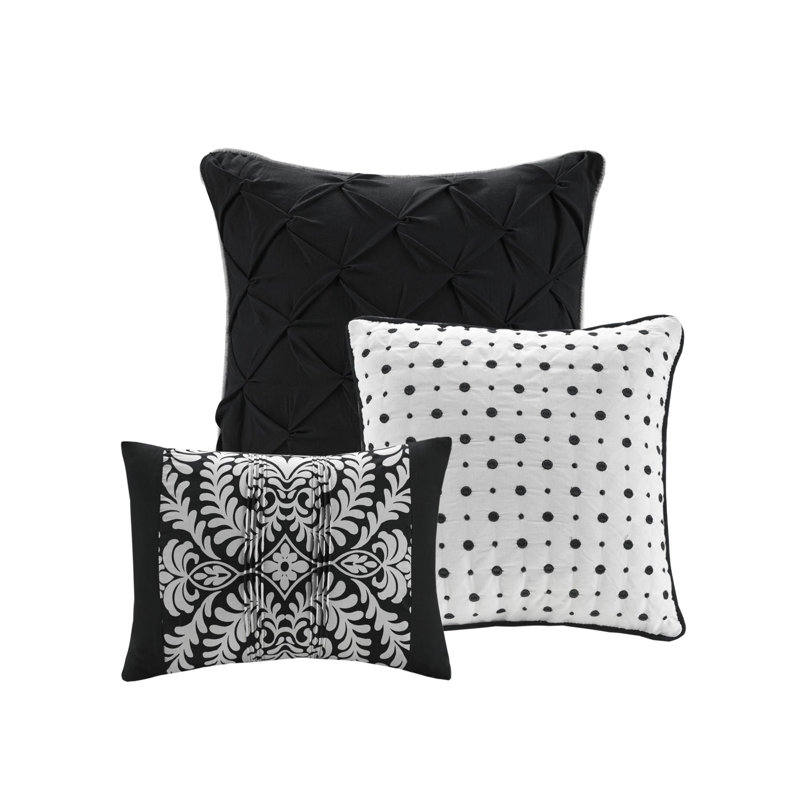 King Black Cotton Reversible Quilt Set with Decorative Pillows