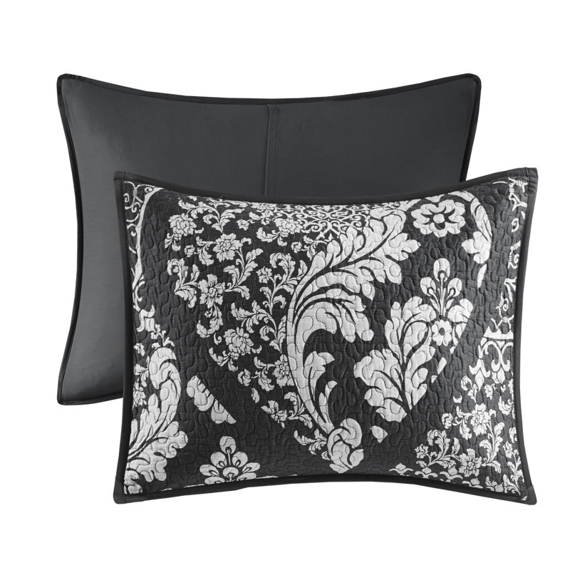 King Black Cotton Reversible Quilt Set with Decorative Pillows