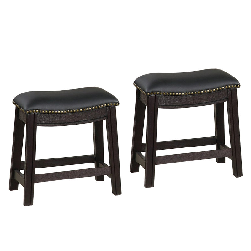 Adjustable Backless Black Leather Saddle Stool, 18" Height