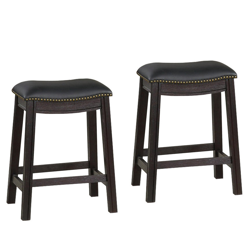 Adjustable Saddle-Style Swivel Counter Stool in Black Leather