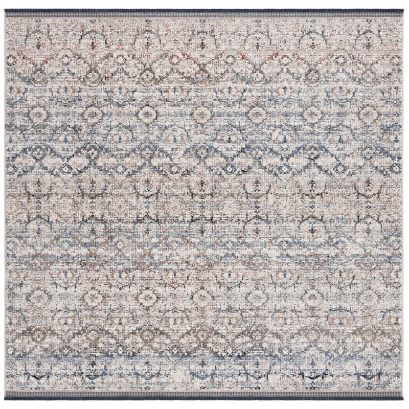 Chic Navy & Rust Round Wool Blend 79" Area Rug