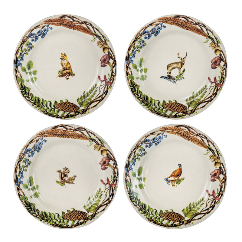 Fall Forest Walk Ceramic Dessert Plates Set of Four
