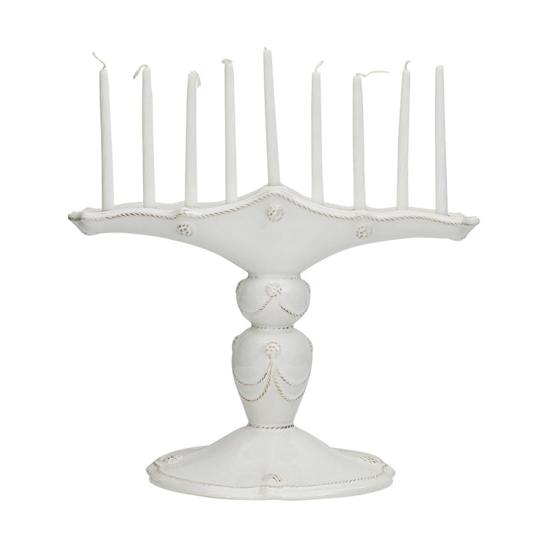 White Ceramic Berry & Thread Menorah