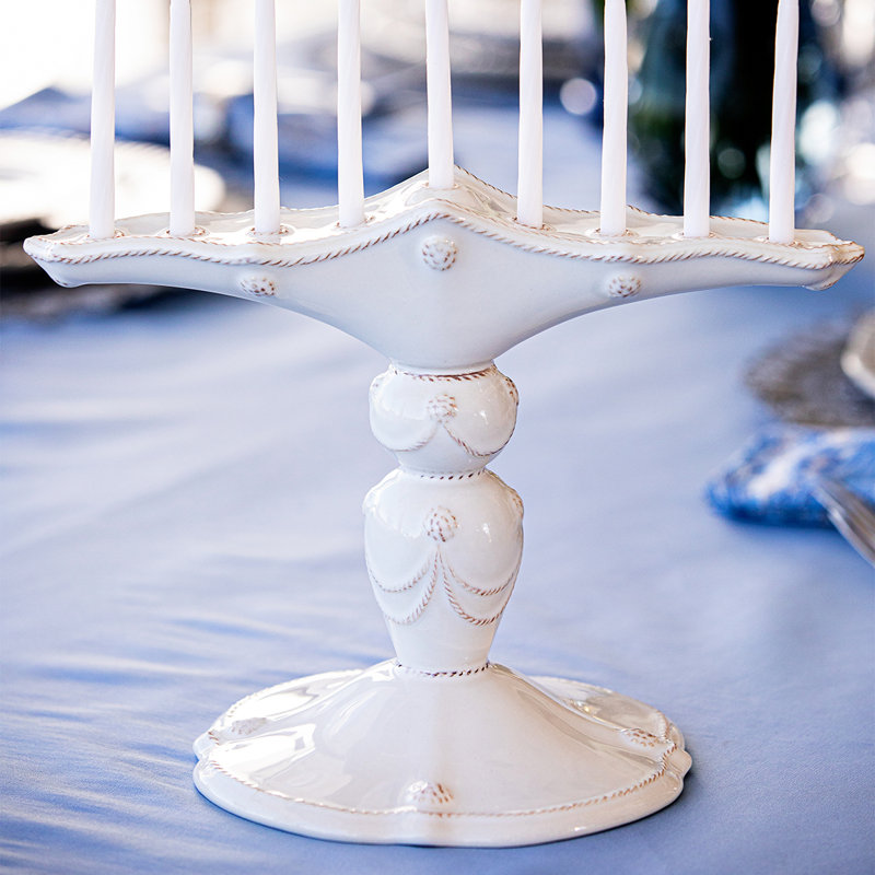 White Ceramic Berry & Thread Menorah