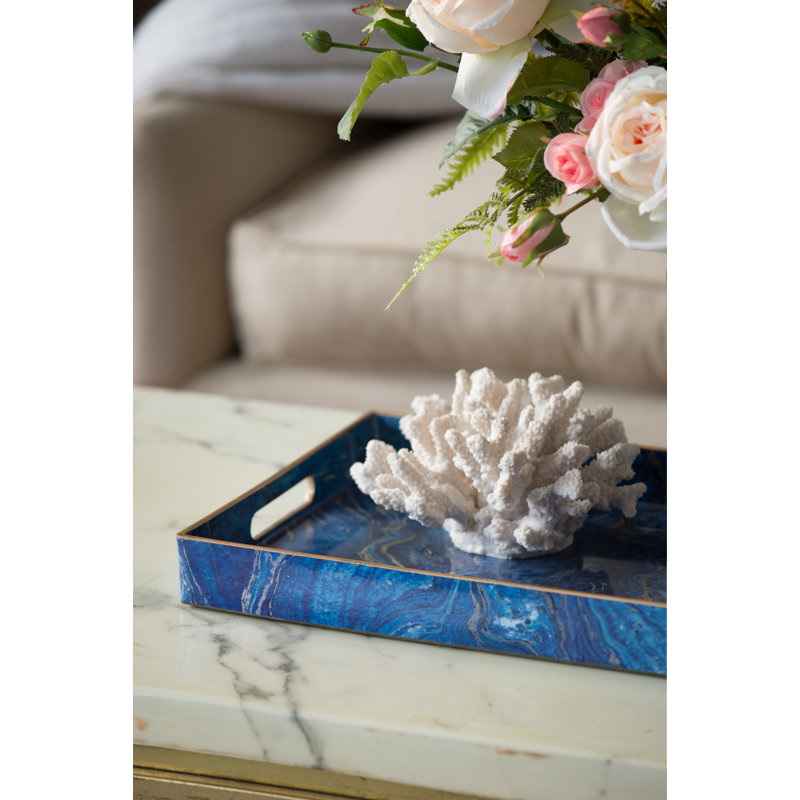 Blue and Gold Rectangular Plastic Serving Trays, Set of 2