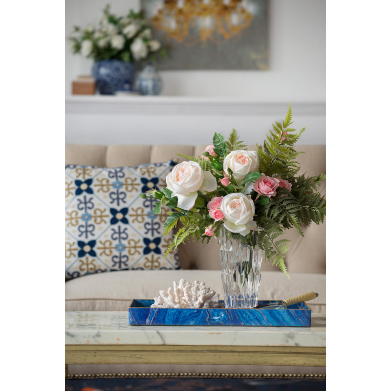 Blue and Gold Rectangular Plastic Serving Trays, Set of 2