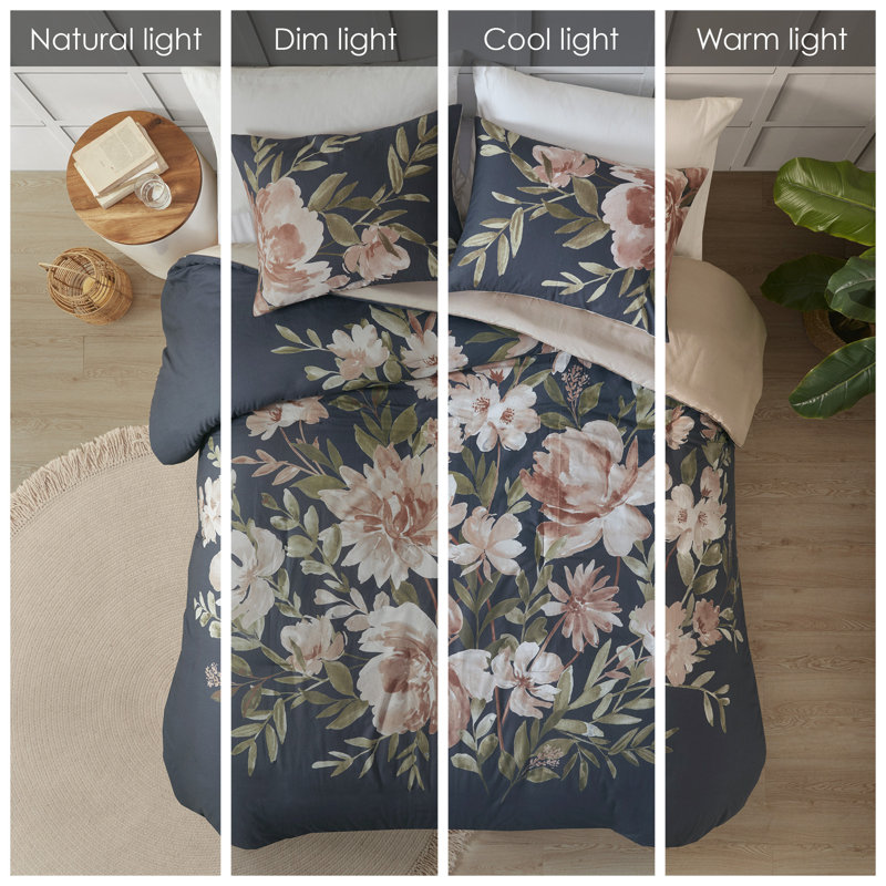 Camillia Navy Floral Cotton Full/Queen Duvet Cover Set