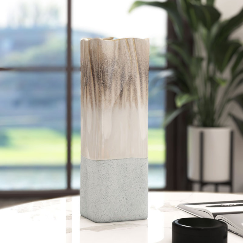 Saunton Tri-Color Ombre 16" Ceramic Table Vase
