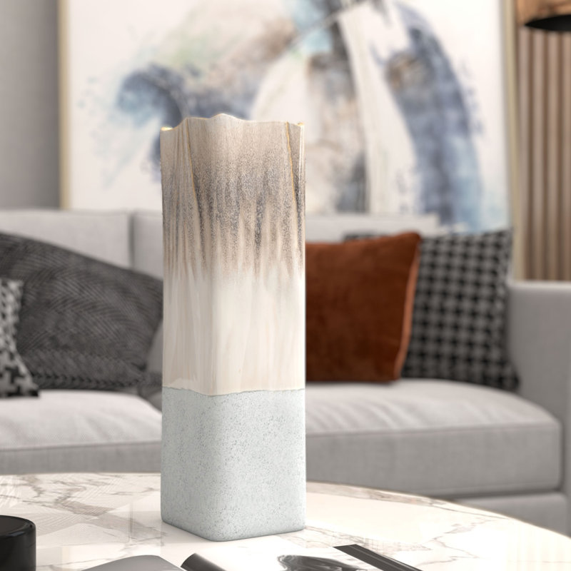 Saunton Tri-Color Ombre 16" Ceramic Table Vase