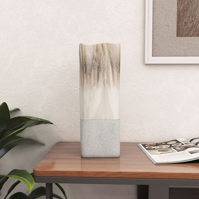 Saunton Tri-Color Ombre 16" Ceramic Table Vase