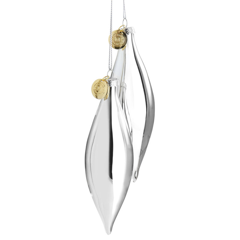 Silver Glass Double Pointed Finial Ornament Set