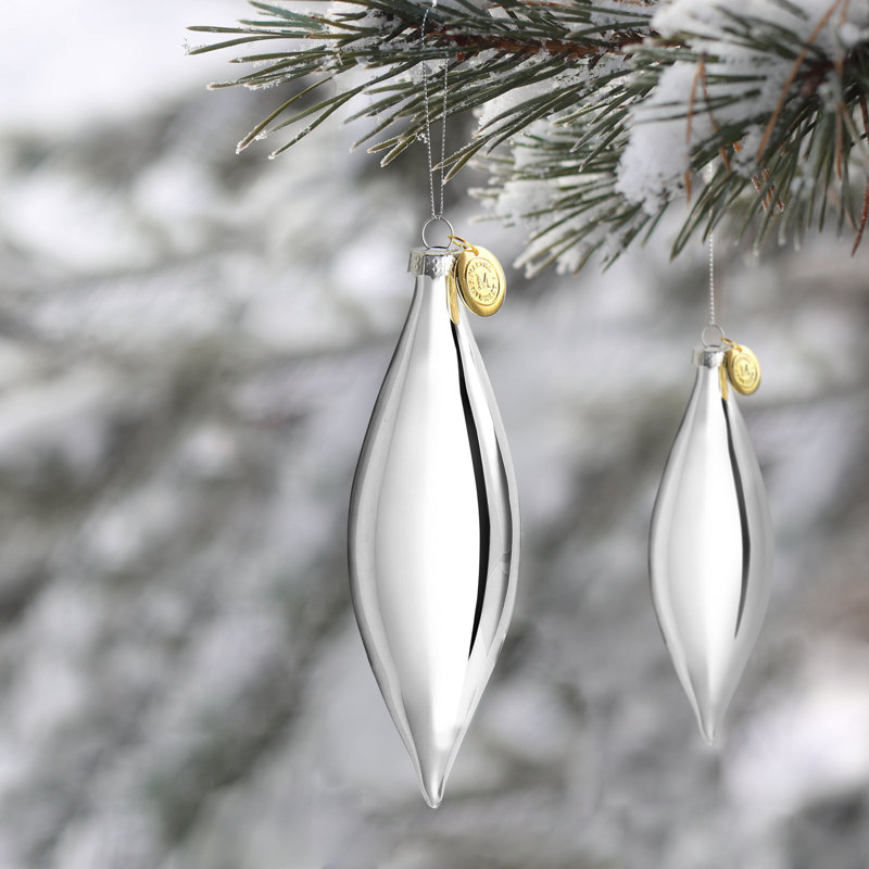 Silver Glass Double Pointed Finial Ornament Set