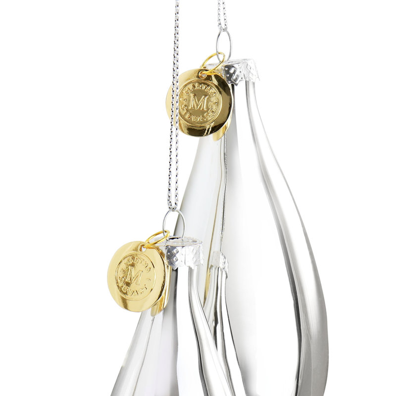 Silver Glass Double Pointed Finial Ornament Set