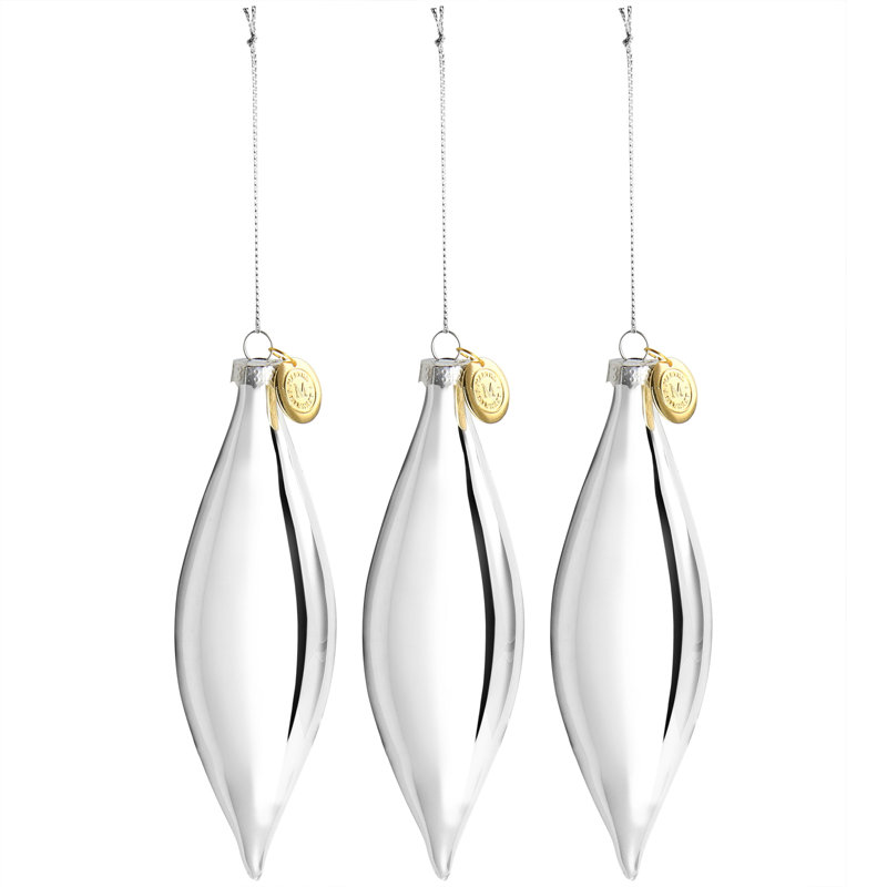 Silver Glass Double Pointed Finial Ornament Set
