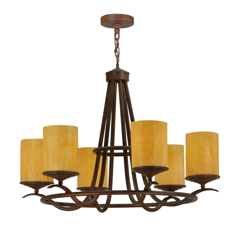 Octavia 36'' Amber and Rust 6-Light Wagon Wheel Chandelier