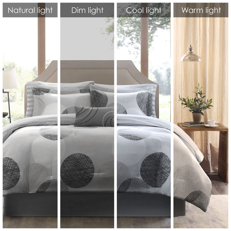 Gray Twin Microfiber 7-Piece Comforter Set with Geometric Pattern