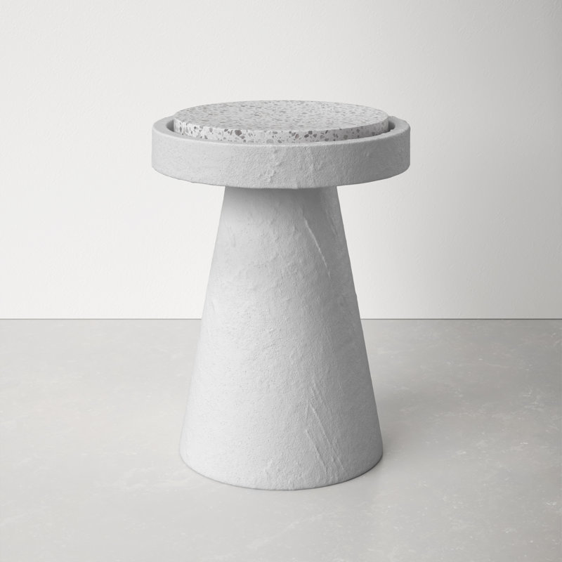 White Terrazzo and Cement Round Pedestal Accent Table