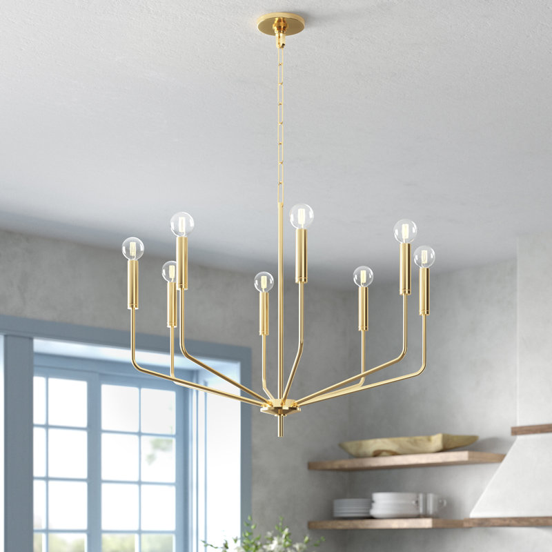 Aged Brass 8-Light Candle Style Metal Chandelier