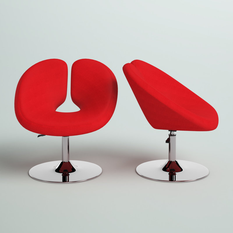 Red Wool Blend Swivel Accent Chairs with Metal Base, Set of 2