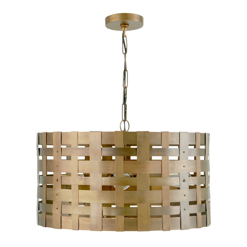 Patinaed Brass 4-Light Basketweave Drum Pendant