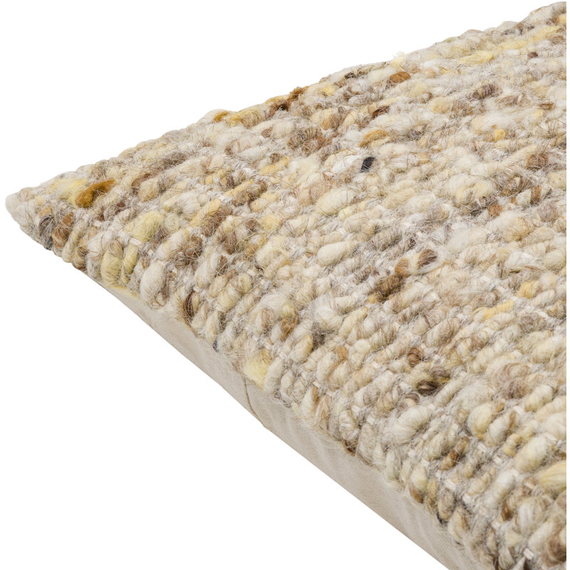 Beige and Brown 22" Square Cotton Wool Throw Pillow