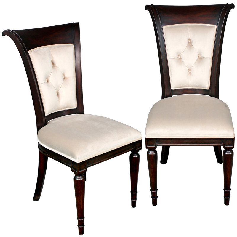 Pearl Velvet Upholstered Mahogany Side Chair Set
