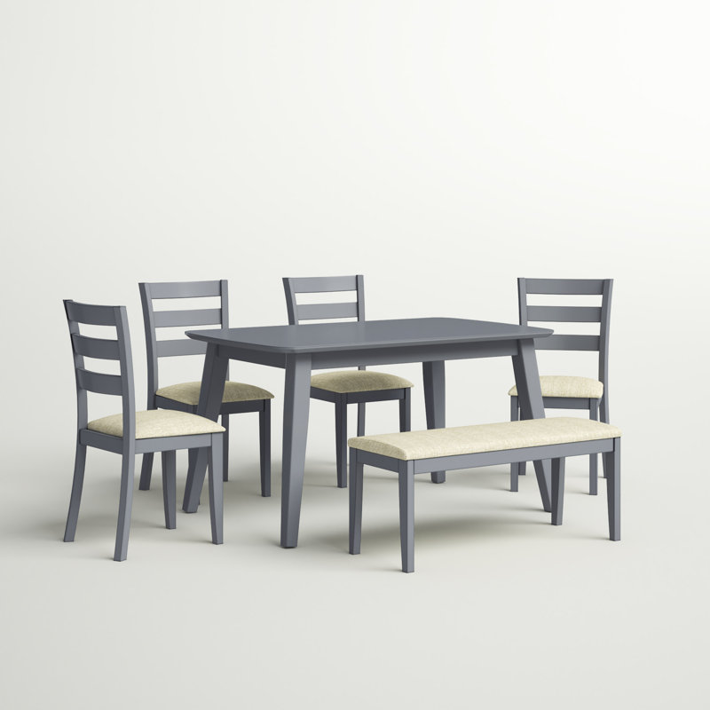 Gray Transitional Rectangular Dining Table Set with 4 Chairs and Bench