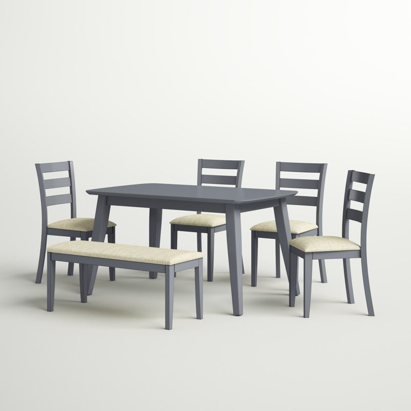 Gray Transitional Rectangular Dining Table Set with 4 Chairs and Bench