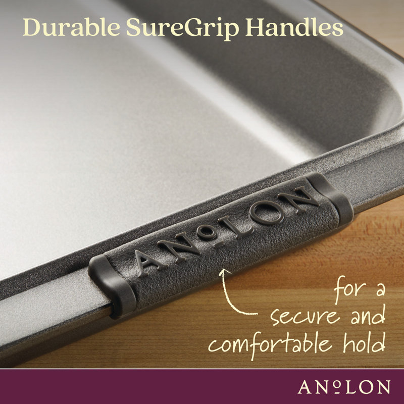 Gray Nonstick Rectangular Cake Pan with Silicone Grips and Lid