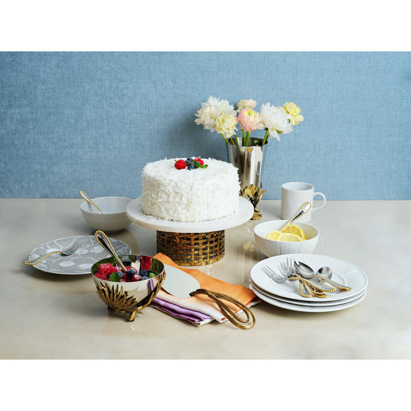 Antique Gold Textured Palm Leaf Inspired Cake Stand
