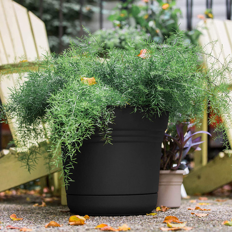 Bermuda Teal Saturn 12" Polypropylene Planter with Saucer