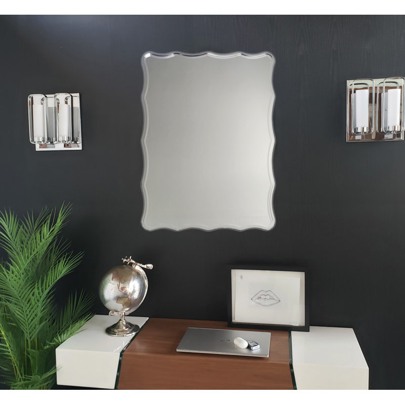 Contour Scalloped Beveled Frameless Wall Mirror 30" x 22"