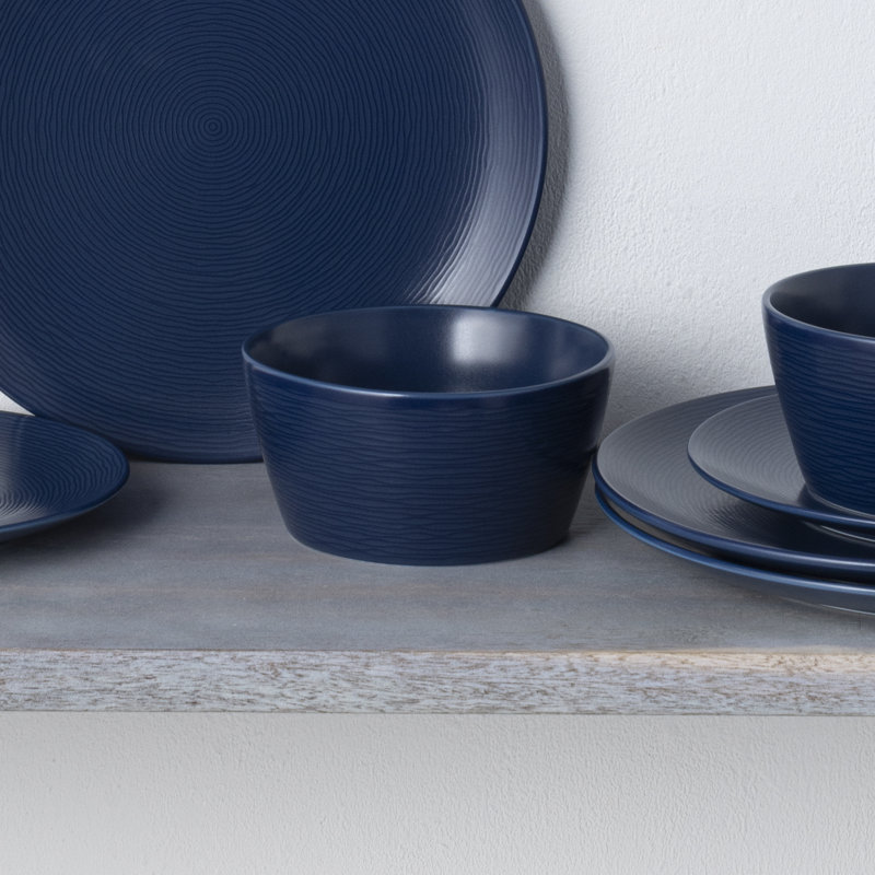 Navy Textured Glass Cereal Bowls, Set of 4
