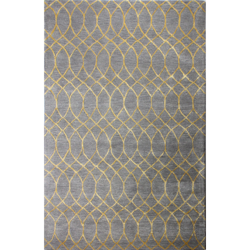 Handmade Gray Wool Viscose Geometric Tufted Rug 5'6" x 8'6"