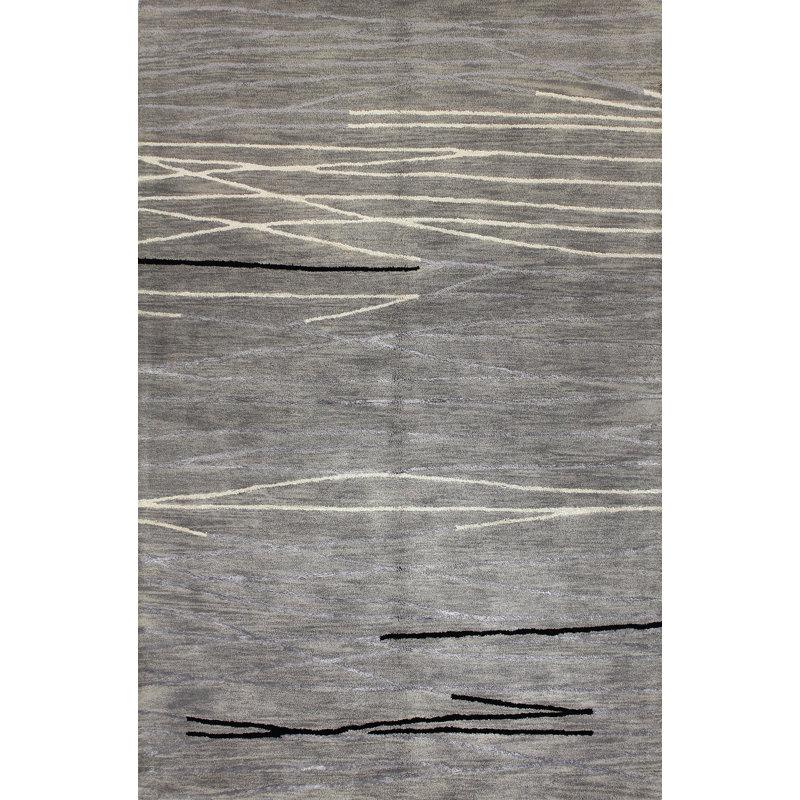 Handmade Rectangular Gray Wool and Viscose Tufted Rug