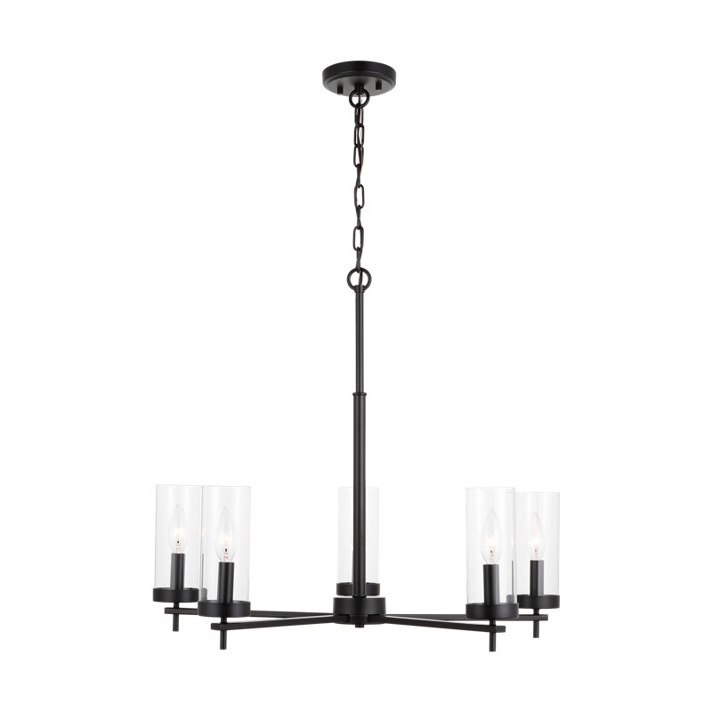 Kellwyn Matte Black 5-Light Chandelier with Clear Glass Shades