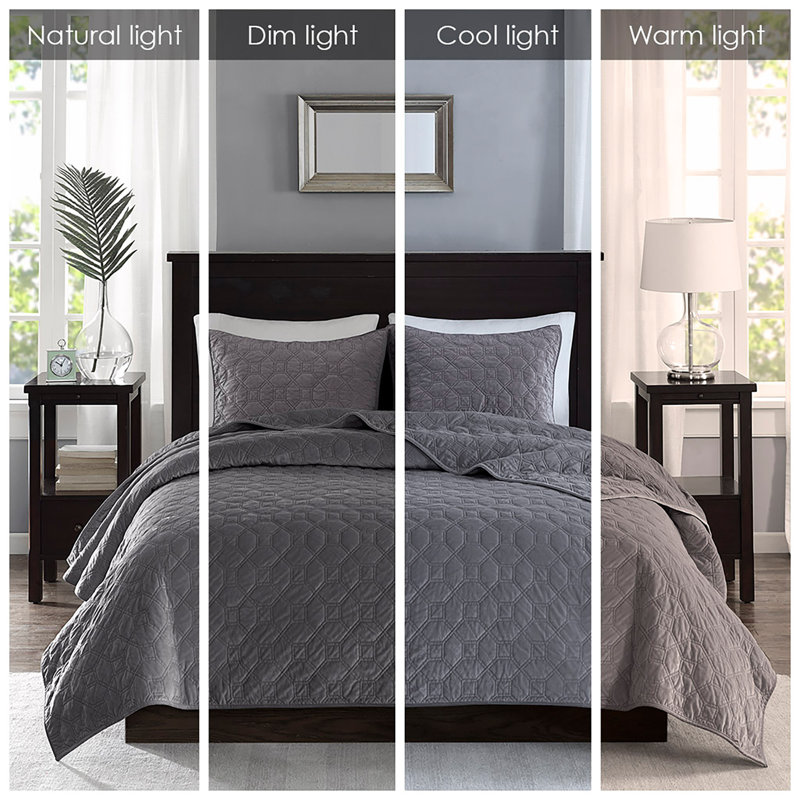 Gray King Velvet Reversible Quilt Set with Shams