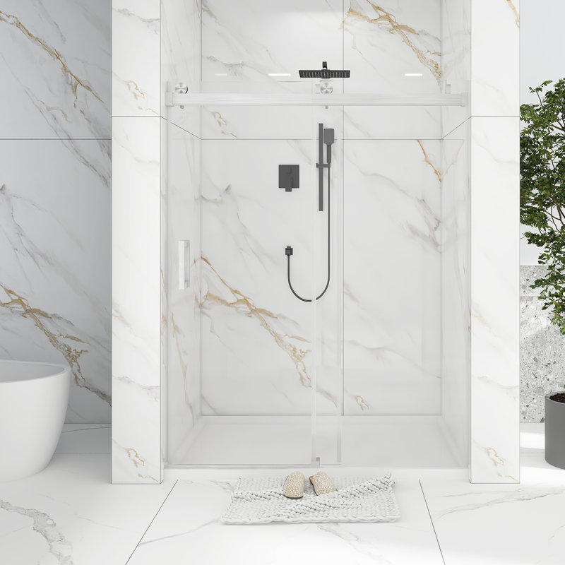 60" x 76" Frameless Sliding Shower Door in Brushed Nickel