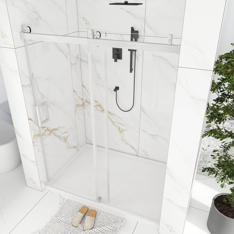 60" x 76" Frameless Sliding Shower Door in Brushed Nickel