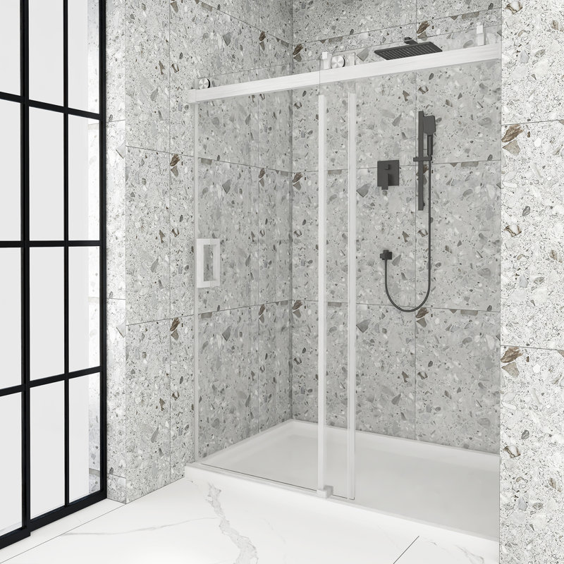 60" x 76" Frameless Sliding Shower Door in Brushed Nickel