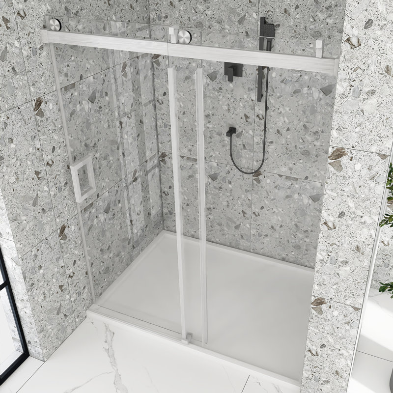 60" x 76" Frameless Sliding Shower Door in Brushed Nickel