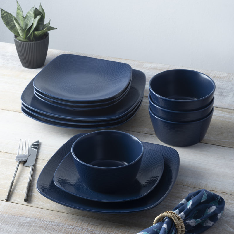 Navy Textured Glass Cereal Bowls, Set of 4