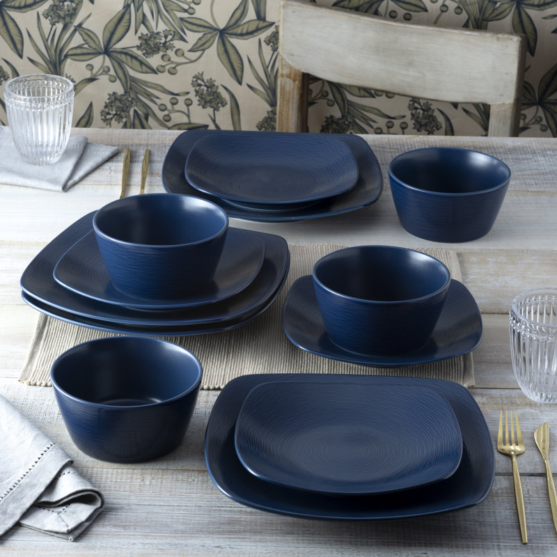 Navy Textured Glass Cereal Bowls, Set of 4