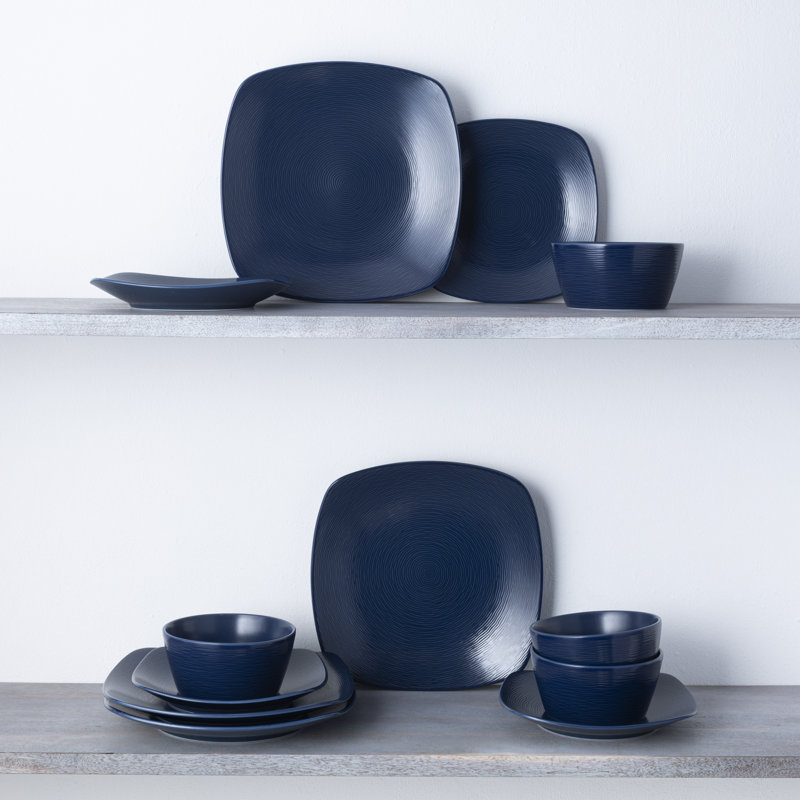 Navy Textured Glass Cereal Bowls, Set of 4