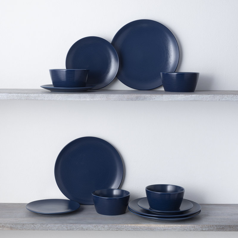 Navy Textured Glass Cereal Bowls, Set of 4