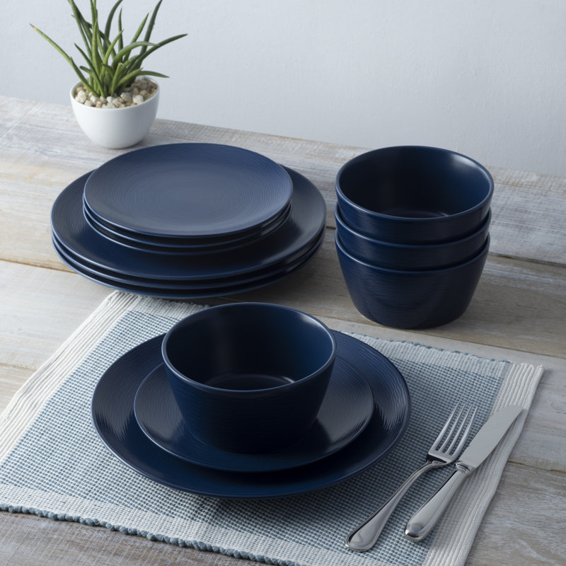 Navy Textured Glass Cereal Bowls, Set of 4