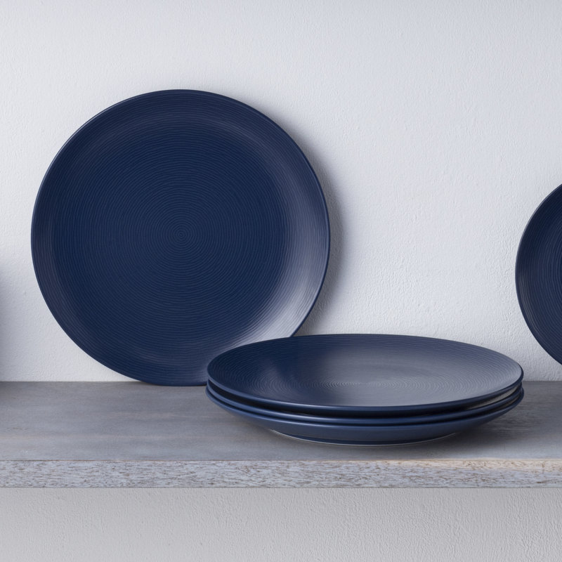 Navy Porcelain Textured Accent Dinner Plates, Set of 4